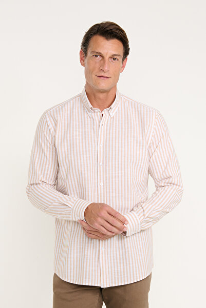 AC&Co / Altınyıldız Classics Men's Mink-White 100% Cotton Comfort Fit Relaxed...
