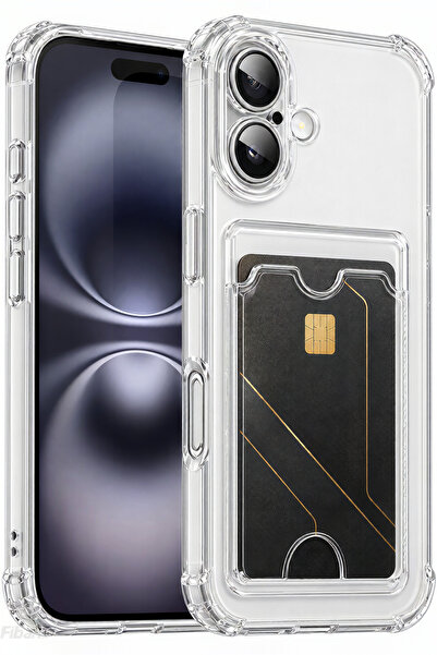 Fibaks iPhone 16 Plus Kılıf Kamera Koruma ve Köşe Korumalı Kartlıklı Cüzdanlı...