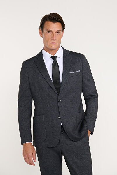 ALTINYILDIZ CLASSICS Men's Anthracite Slim Fit Mono Collar Patterned Suit wit...
