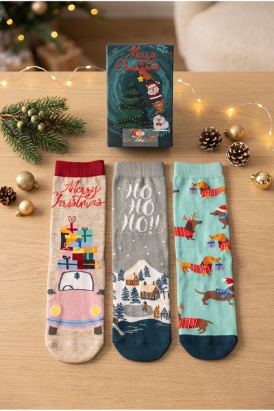 Katia&Bony Unisex New Year Themed 3-Piece Boxed Socks