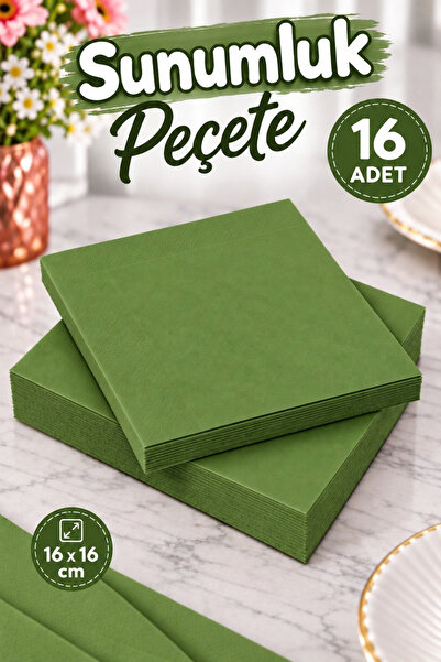 Huzur Party Store Düz Yeşil Renkli Yüksek Emiş Güçlü 16 Adet Peçete Dekoratif...