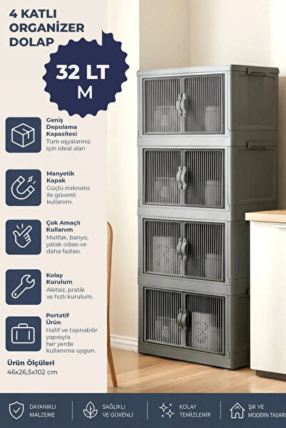 Kitchen Life 4'lü Portatif Istiflenebilir Organizer Dolap- Banyo Mutfak Dolap...