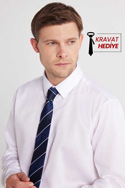 Tudors Πουκάμισο Slim Fit Λευκό, Ατσαλάκωτο, 100% Βαμβάκι, Φιλικό προς το Περ...
