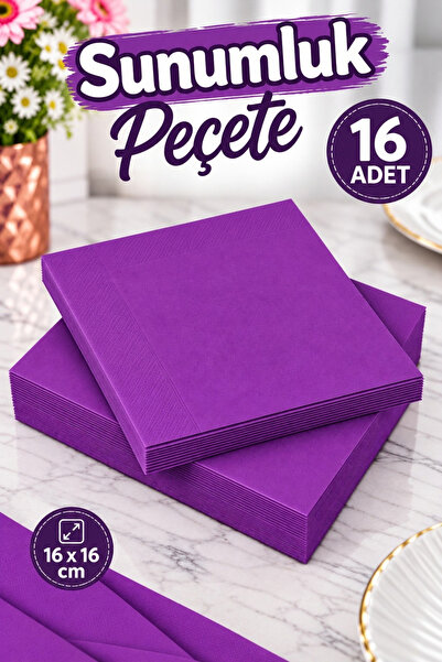 Huzur Party Store Düz Mor Renkli Peçete Sunumluk 16 Adet Dekoratif Estetik Do...