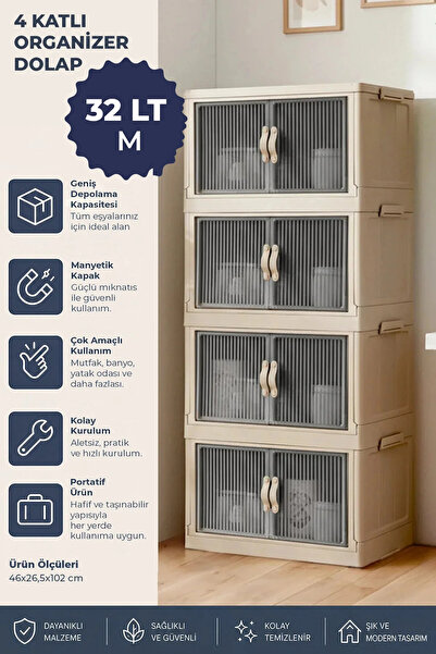Kitchen Life 4'lü Portatif Istiflenebilir Organizer Dolap- Banyo Mutfak Dolap...