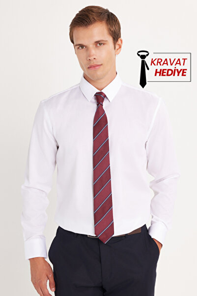 Tudors Slim Fit Beyaz Non-Iron %100 Pamuk Doğa Dostu Ekoteks Belgeli Gömlek