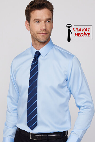 Tudors Blue Slim Fit Ekoteks - 100% Cotton, Certified, No Ironing Shirt