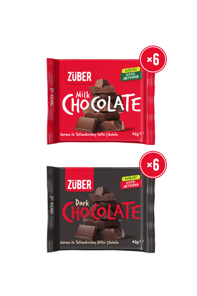 Züber Sütlü Çikolata 42g x 6 Adet + Bitter Çikolata 42g x 6 Adet