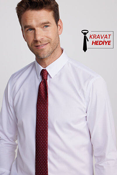 Tudors Slim Fit Beyaz Non-Iron %100 Pamuk Doğa Dostu Ekoteks Belgeli Gömlek