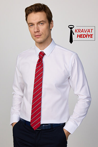 Tudors Slim Fit Beyaz Non-Iron %100 Pamuk Doğa Dostu Ekoteks Belgeli Gömlek
