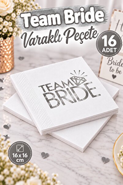 Huzur Party Store Team Bride Peçete Gümüş Gri Yaldızlı 16lı Bekarlığa Veda Pa...