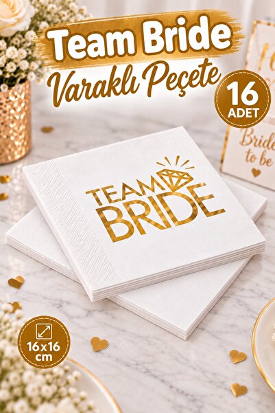 Huzur Party Store Team Bride Peçete Gold Altın Yaldızlı 16lı Bekarlığa Veda P...
