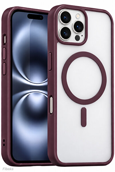 Fibaks iPhone 16 Pro Max Kılıf Burgonya Mat Renkli Parmak İzi Yapmaz Kamera Ç...