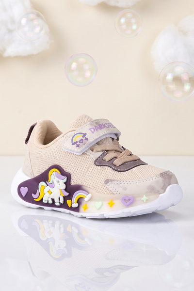DARK SEER Kids DS RP38 Bej Mor Çocuk Sneaker Günlük Spor Cırtlı Ayakkabı