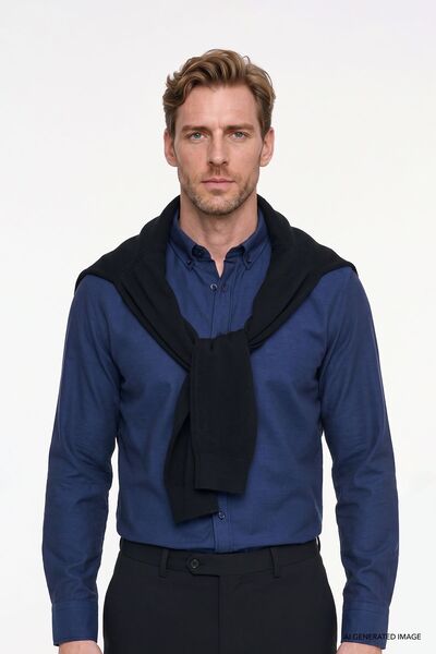 AC&Co / Altınyıldız Classics Men's Oxford Dark Navy Button-Down Collar Easy-I...