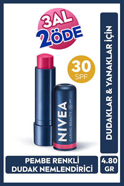 NIVEA Pembe Renkli Dudak Bakım Kremi, Nemlendirici, SPF30 Güneş Koruyucu, Dud...