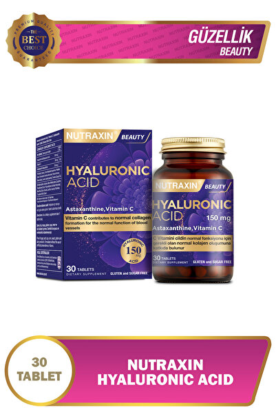 Nutraxin Beauty Hyaluronic Acid 30 Tablet Hyaluronik Asit, Vitamin C, Astaksa...