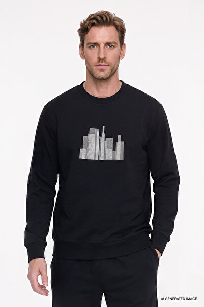 AC&Co / Altınyıldız Classics Men's Black Cotton Standard Fit Regular Cut Crew...