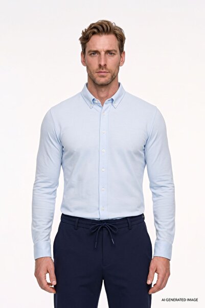 AC&Co / Altınyıldız Classics Erkek Açık Mavi Pamuklu Tailored Slim Fit Dar Ke...