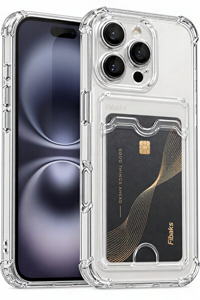 Fibaks iPhone 15 Pro Max Kılıf Kamera Koruma ve Köşe Korumalı Kartlıklı Cüzda...