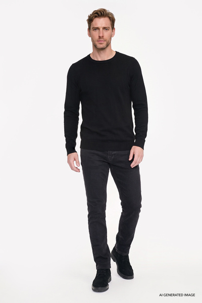 ALTINYILDIZ CLASSICS Men's Black Cotton Standard Fit Regular Cut Crew Neck Ja...