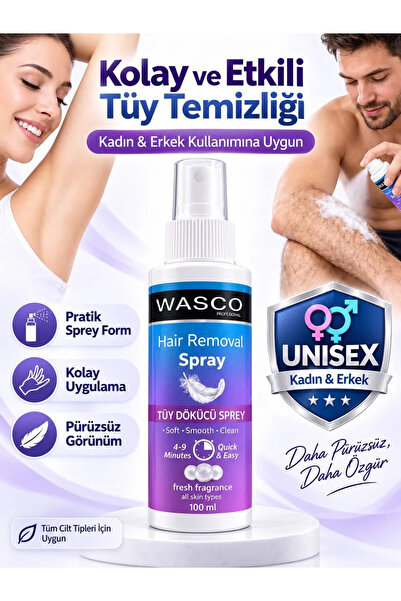 wasco Unisex Lazer Etkili Tüy Dökücü Sprey 100 ml - Bay Kullanıma Uygun - Tüm...