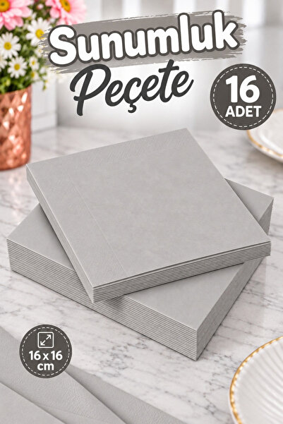 Huzur Party Store Düz Gri Renkli Peçete 16 Adet Yüksek Emiş Güçlü Gümüş Dekor...