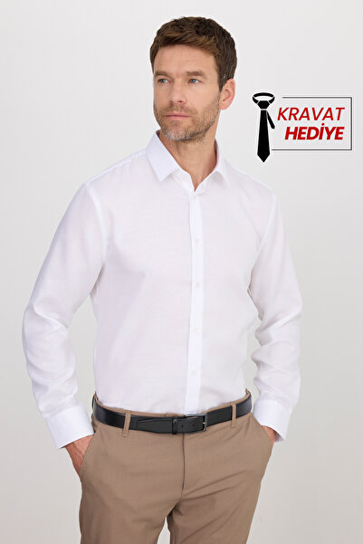Tudors Slim Fit Beyaz Non-Iron %100 Pamuk Doğa Dostu Ekoteks Belgeli Gömlek