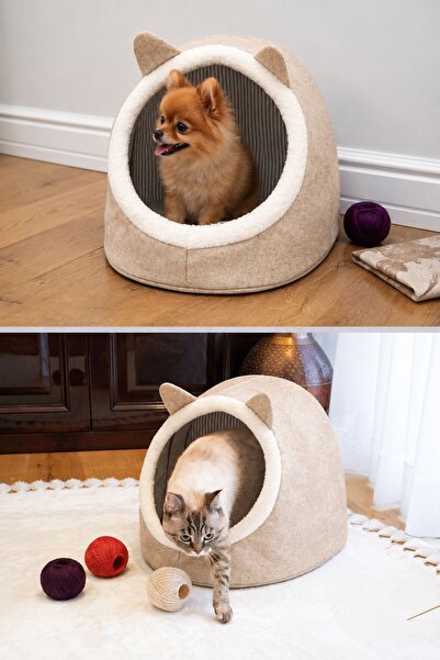 Helen's Home Keçe Kedi ve Köpek Evi Yumuşak Pet Yatağı Kulübe Konforlu Kedi K...
