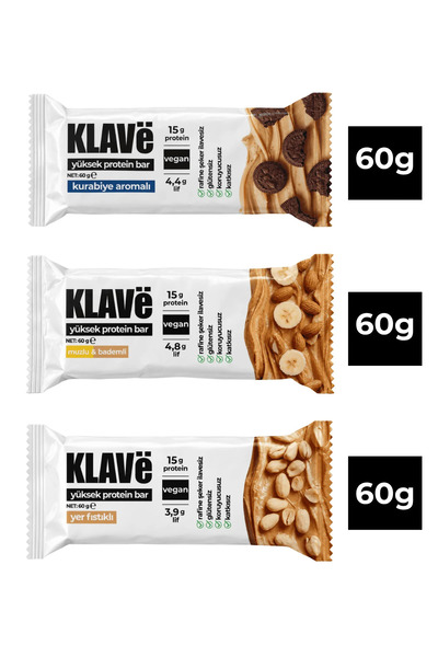 Yüksek Protein Bar Karma - 60 g x 3 Adet - 15g Protein, Vegan ve Glutensiz