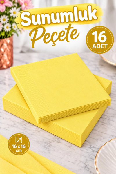 Huzur Party Store Plain Yellow Colored Presentation Napkin 16 Pieces Decorati...