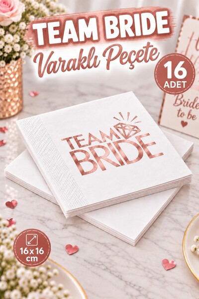 Huzur Party Store Team Bride Peçete Rose Gold Yaldızlı 16lı Bekarlığa Veda Pa...