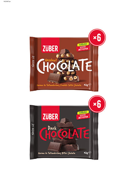 Züber Fındıklı Sütlü Çikolata 42g x 6 Adet + Bitter Çikolata 42g x 6 Adet