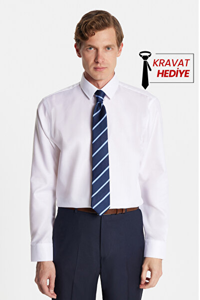 Tudors Πουκάμισο Slim Fit Λευκό, Ατσαλάκωτο, 100% Βαμβάκι, Φιλικό προς το Περ...