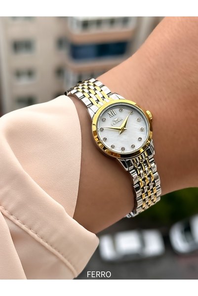 FERRO Women's watch with yellow and silver steel band fl21781a-d 3 atm water resistant 2 years warranty