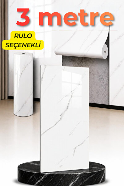 Renkli Duvarlar Shiny 30x60 cm Beden Seçenekli Parlak Beyaz Mermer Desenli Ya...