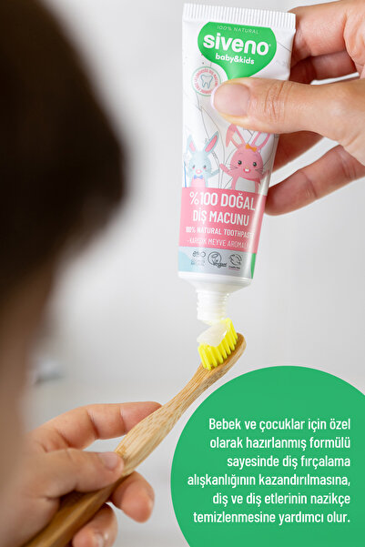 Siveno %100 Doğal Diş Macunu Bebek ve Çocuk İçin Karışık Meyve Aromalı Florürsüz 50 ml
