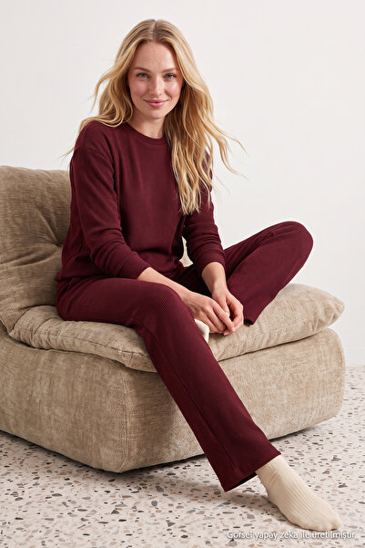 TRENDYOLMİLLA Bordo Fitilli Örme Pijama Takımı THMAW21PT0009