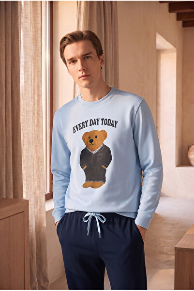 Katia&Bony Men's Teddy Patterned Pajama Top Blue