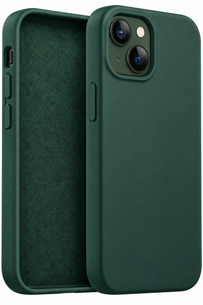 Fibaks iPhone 13/14/15 Kılıf Soft Touch İçi Kadife Yumuşak Silikon Koyu Yeşil...