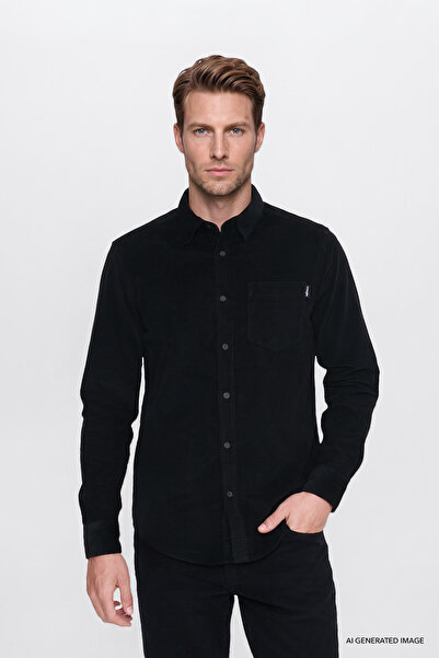 WRANGLER %100 Pamuk Regular Fit Normal Kesim Klasik Yaka Cepli Kadife Gömlek