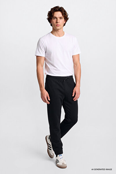 Lee Regular Fit Normal Cut Ribbed Leg Black Sweatpants Tracksuit Bottoms