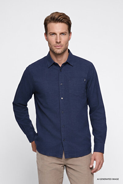 WRANGLER %100 Pamuk Regular Fit Normal Kesim Lacivert Gömlek