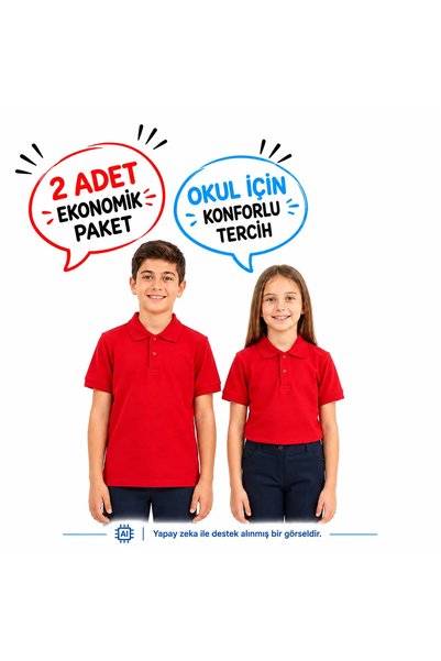 bulutteks OKULLU 2'li Kırmızı Kısa Kol Polo Yaka Okul Tişörtü – Çocuk ve Genç...