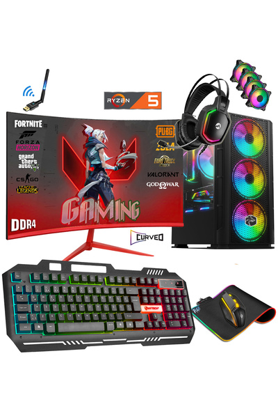 Zeiron Zgx25 Ryzen 5 5500 32GB RAM 512GB SSD GT740 4GB 24" Curved Oyuncu Masa...
