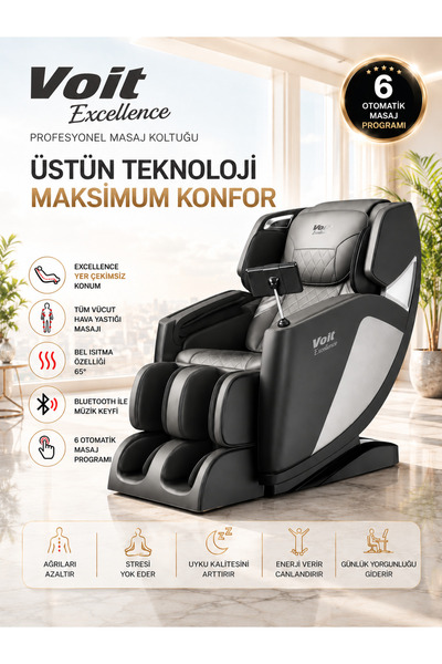 Voit Excellence Tabletli 2D Masaj Koltuğu – Bluetooth, Isıtma ve 6 Otomatik P...