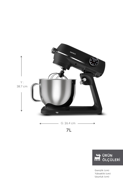Karaca Multichef Artisan Digital Ekran 7 L Tam Döküm Stand Mikser Siyah 1800w Hamur Yoğurma Makinası