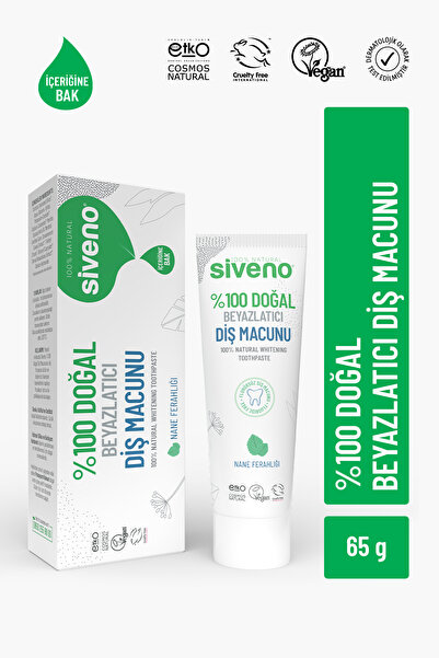 Siveno %100 Doğal Diş Macunu Beyazlatıcı Nane Ferahlığı Florürsüz 65 Gr