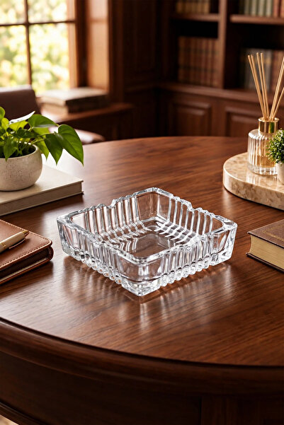 Porsima KLK-02 Kristal Cam Kare Küllük - Şeffaf Lüks Kül Tablası 12x12 cm