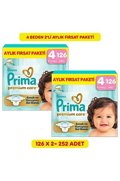 Prima Premium Care Aylık Fırsat Paketi 4 Numara 126 Adet Bebek Bezi x2